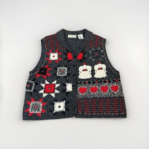Vintage Sigrid Olsen Sport Christmas Sweater Vest Women's Size Large Angora Wool - Picture 1 of 10